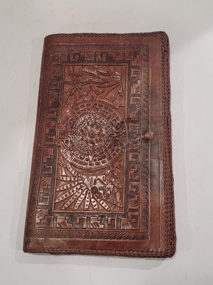 Hand Tooled Genuine Leather Organizer Handle Bag Purse Cards Coin Travel