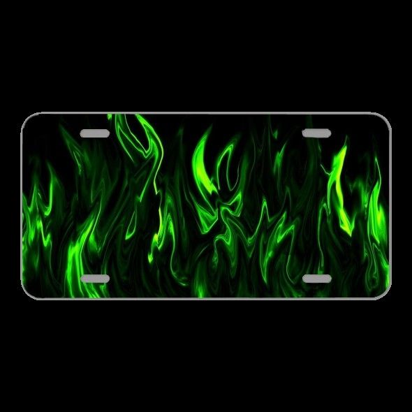 License Plate Novelty Car Front Flames Green Cool Eternal Design