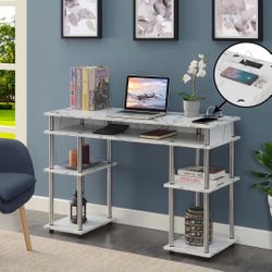 White Faux Marble Desk - Unassembled (Easy Assembly)