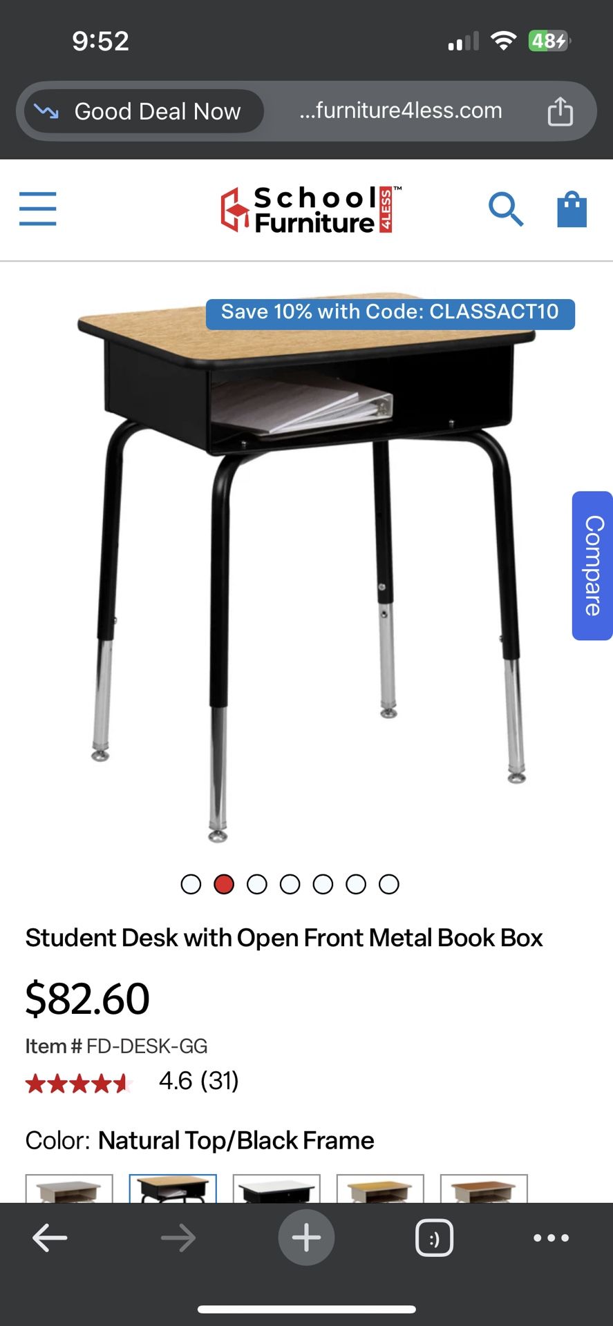 Student Desk with Open Front Metal Book Box