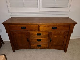 Solid Oak Sideboard / Credenza / Buffet with Mission-Style Accents