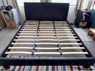 Cal King Brown-Black Faux Leather Bed Frame