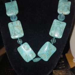 Heavy Turquoise Colored Chunky Stone , Beaded Statement Piece