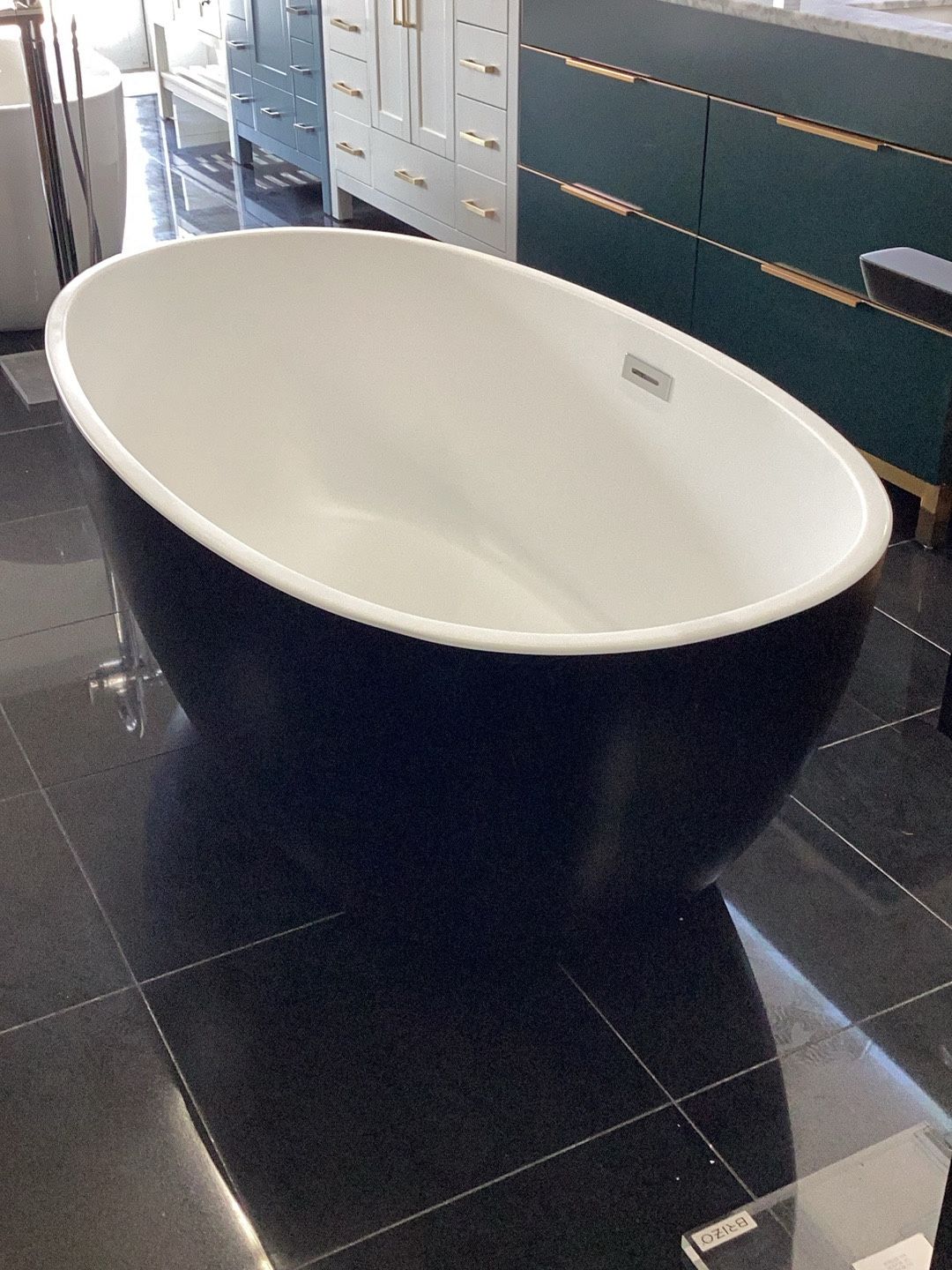59” Bathroom Freestanding Bathtub New One Piece Acrylic With Matte Black Outside Matte White Inside Ready For Pick Up Today