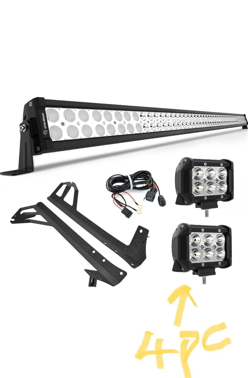 52 Inch LED Light Bar With 4 Pc 4 Inch Spot Fog Light With Mounting Brackets And Wiring