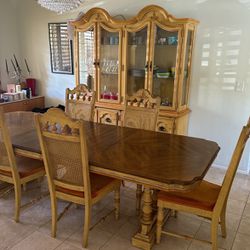 Wooden Dining Table Set With The Armoire 