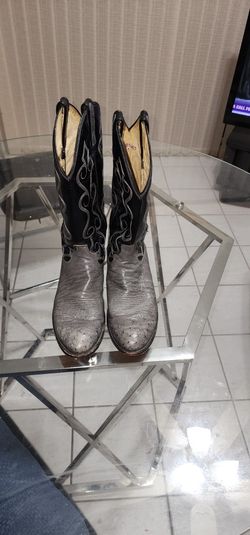 Gray Dan Post Ostrich Cowboy Boots Size 8 D
