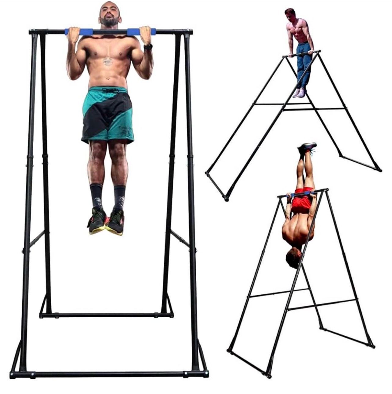 KT TOES DON'T TOUCH GROUND Foldable Free Standing Pull Up Bar Stand Sturdy Power Tower Workout Stati