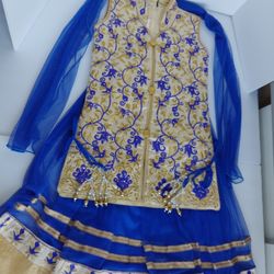 Traditional Indian Embroidery Party dress /Blue And Gold /Size 26