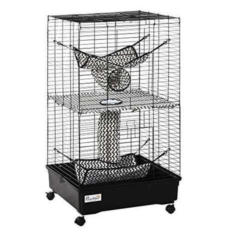 PawHut 42" Ferret Cage, Small Animal Habitat Metal Pet Cage with Wheels Brakes, Hammocks, Hanging Tunnels, and 3 Doors, Black New https://www.amazon.