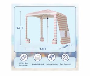 6.5ft Pink Striped Beach Cabana with Detachable Side Wall