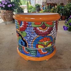 Talavera Large Barrel Clay Pots, Planters,Plants, Pottery $65 cada uno.