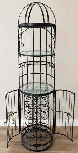 Vintage Wrought Iron Bird Cage Wine Rack Bar Cabinet 21 Bottle