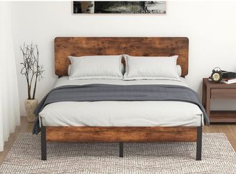 Modern full bed frame + mattress + memory foam and mattress protector