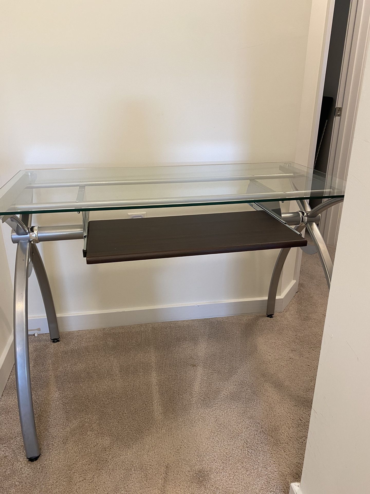 Glass Top Desk with Pull Out keyboard tray
