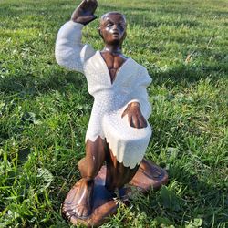 Vintage Treasure Craft Ceramic Drummer 11" Statue White Crackle Glaze....asking $30.00