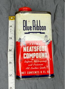 Vintage Blue Ribbon Prime Neatsfoot Compound 8 Oz Metal Tin Leather Care