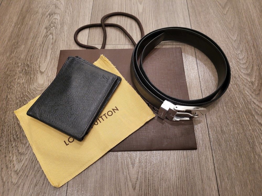 Louis Vuitton Black Taiga Leather Wallet With Louis Vuitton Black Taiga Leather Man's Belt