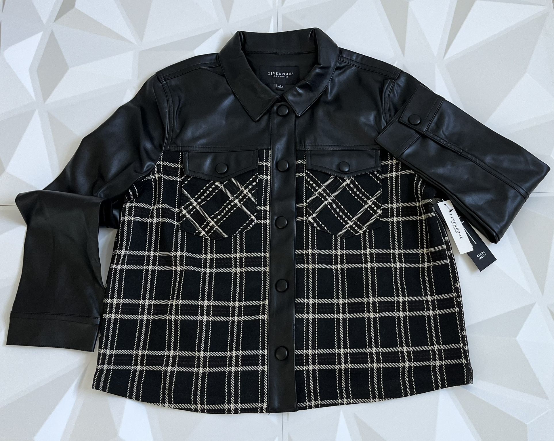 Liverpool Black and White Plaid Leather Jacket