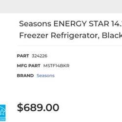 Seasons ENERGY STAR 14.2 Cu. Ft. Top Freezer Refrigerator, Black, ADA