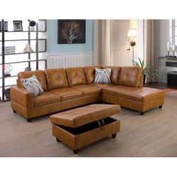 BRAND NEW 3 PIECES SECTIONAL COUCH WITH STORAGE OTTOMAN