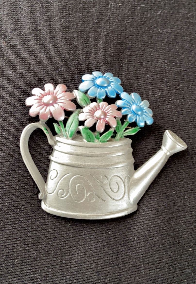 Vintage Signed JJ Artifacts Watering Can Brooch