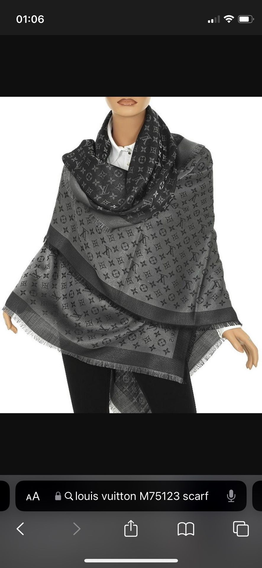 Louis Vuitton LV Black Silver Shine Scarf Shawl for Sale in Ontario, CA -  OfferUp