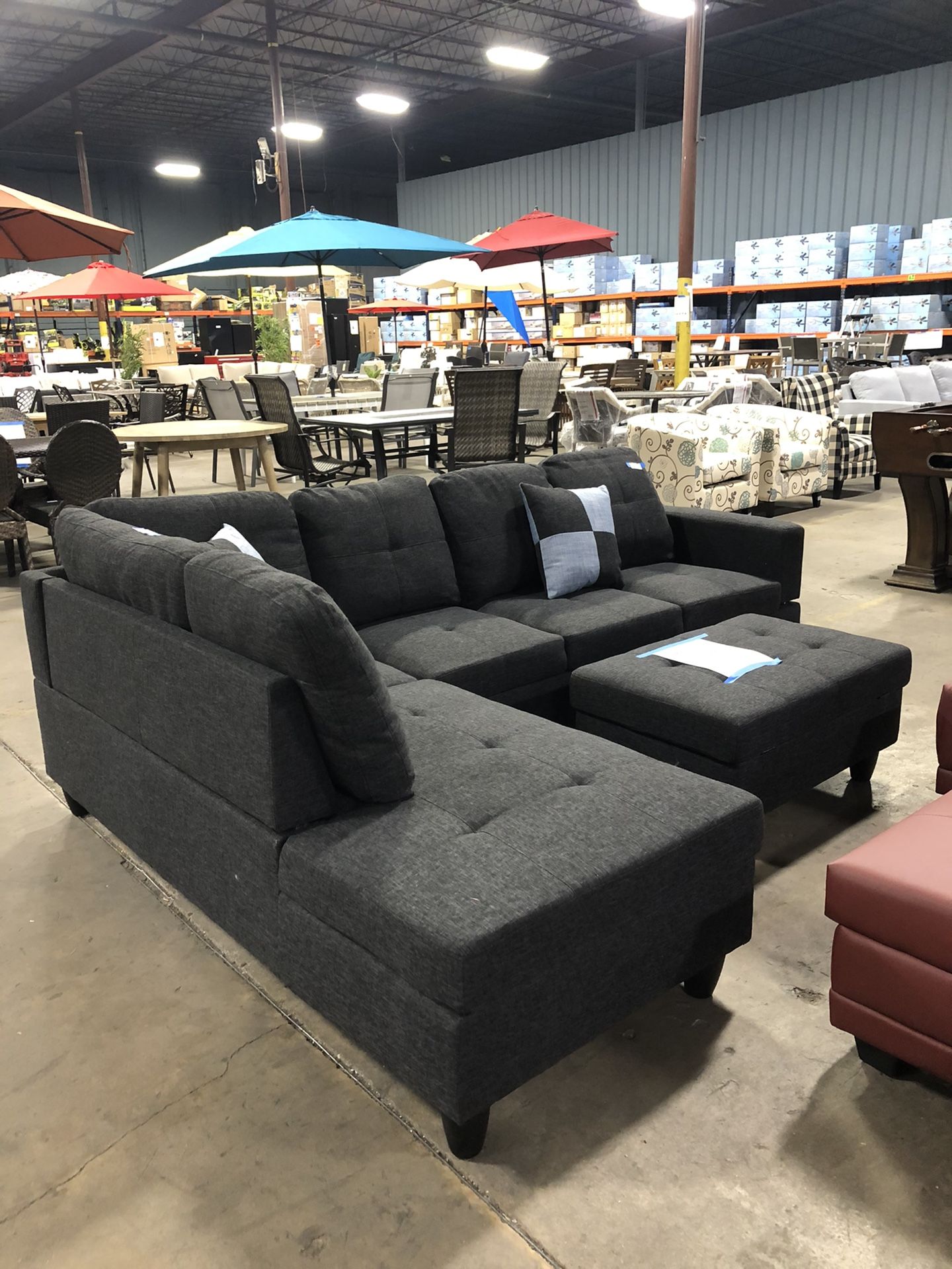 🛋NEW ARRIVAL🤩 3-Piece Jet Black 4-Seater Sofa with Ottoman 😍