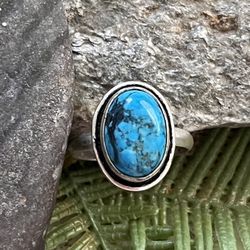 Dainty Natural Turquoise Silver Ring Sz 9.25