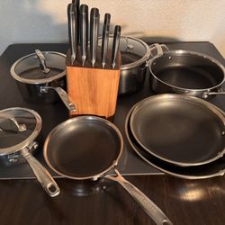 Henckles Pans and Knife Set. 