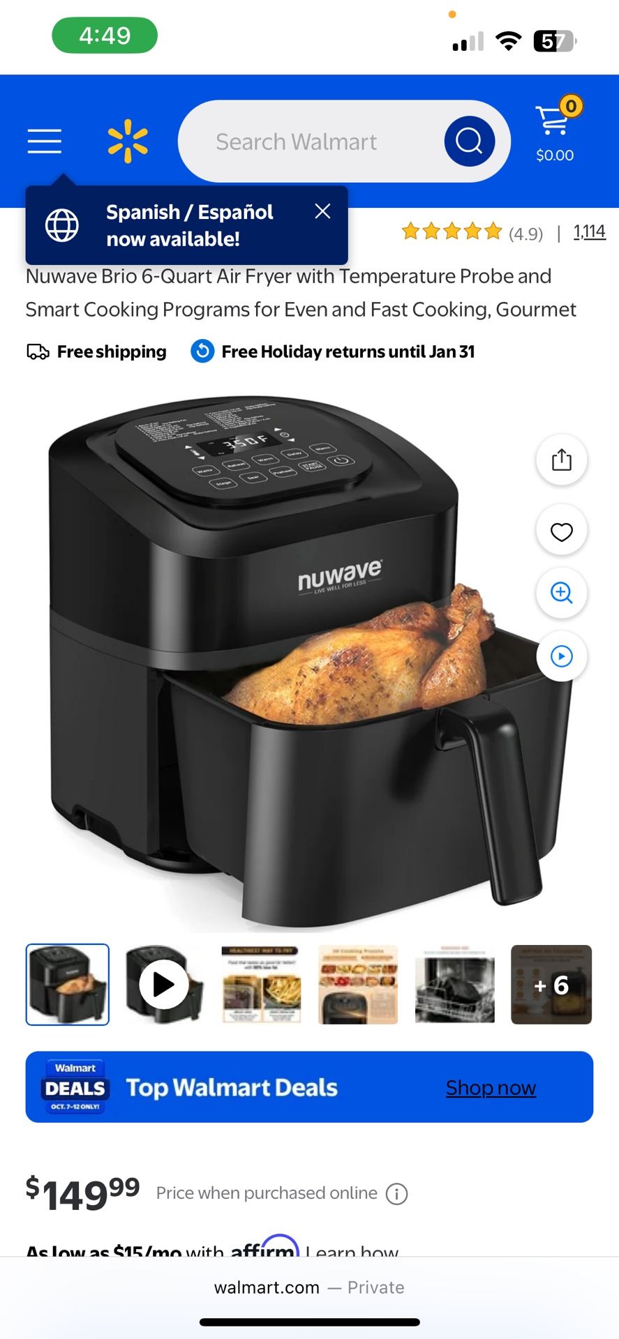 Qt Air Nuwave Deep Fryer Nuwave Brio QT Digital Air Fryer Black NIB