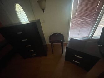 Large dresser, nightstand & small table combo (dark wood)