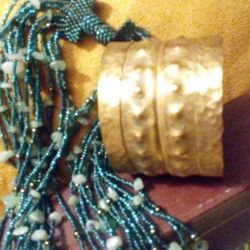 Copper Cuff Bracelet And Beaded Necklace