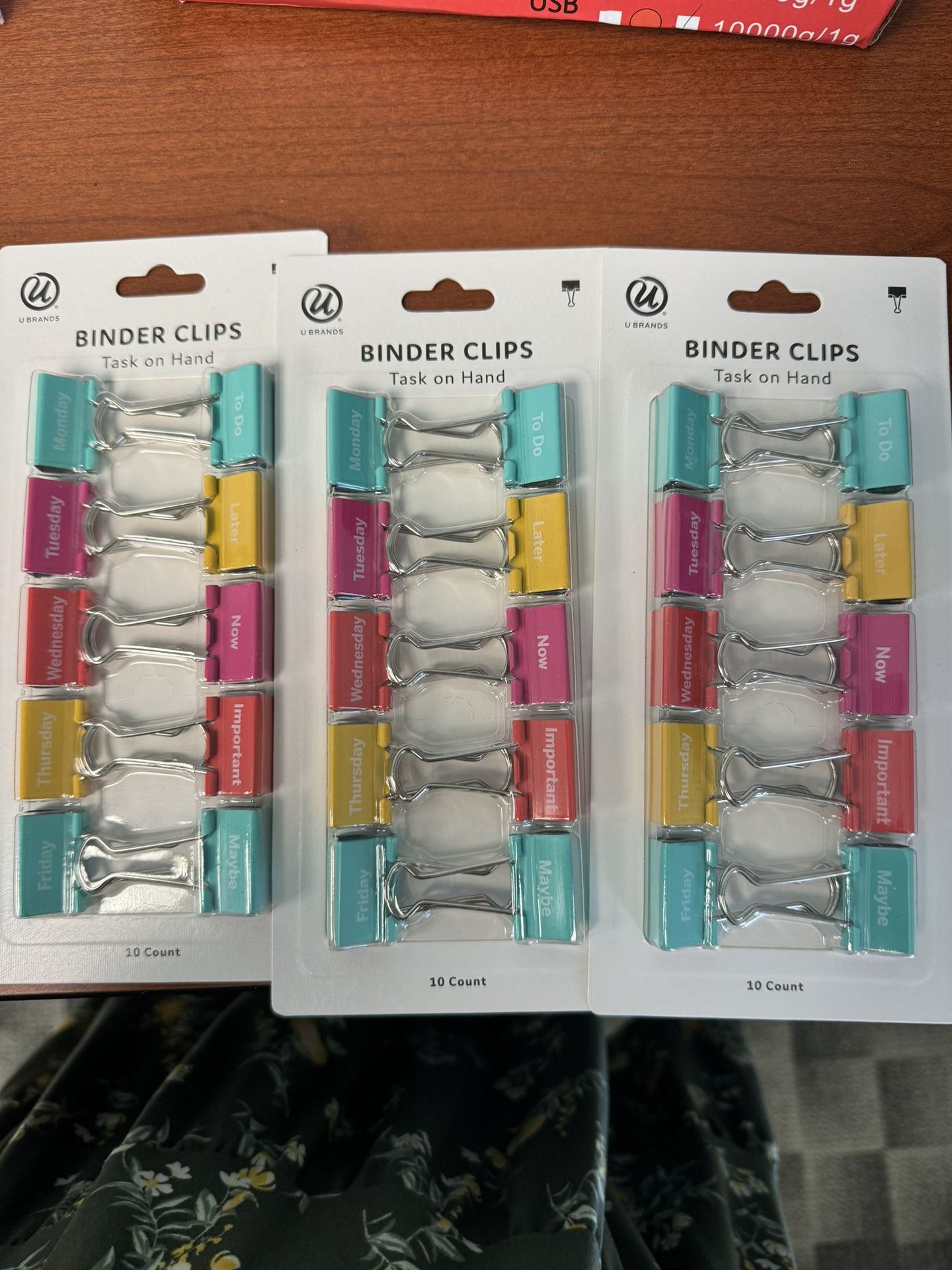 Set Of 3 U Brands Task on Hand Binder Clips, 10 Count per pack, Retro Brights, Assorted Colors