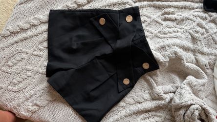 High-Waist Black Skirt - Shorts with Gold Buttons