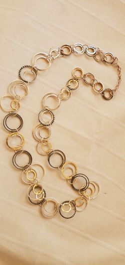 Daisy Fuentes Silver, Black Gold Tone Circle Link Necklace With Matching Earrings