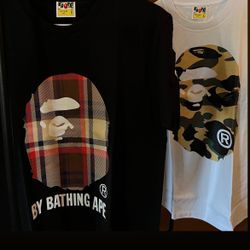 Bape Black Burberry Tee And White Big Head Camo