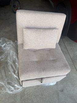 Beige Fabric Accent Chair with Lumbar Pillow
