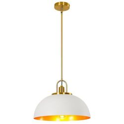 15.7" White & Gold Dome Pendant Light – Modern Industrial Style