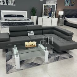 Grey Modern Sofa Sectional With Adjustable Headrest 