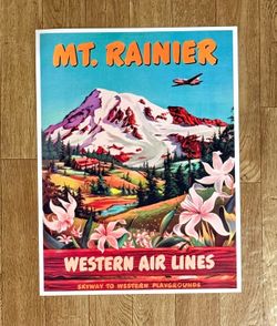 Western Airlines Mt Rainier Poster - 10.5” X 14” - New