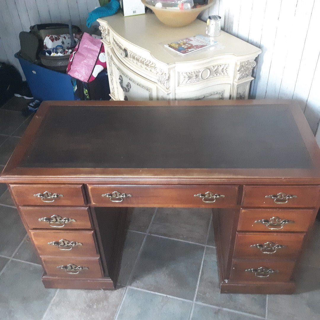 Vintage office desk with leather top