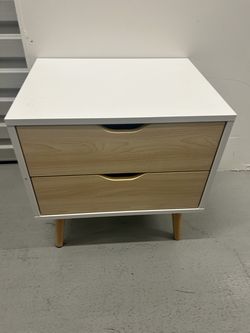 White/Oak Nightstand with 2 Drawers