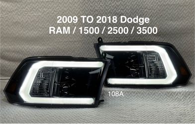 2009 TO 2018 Dodge RAM / 1500 / 2500 / 3500 Black LED DRL Bar Projector Headlights