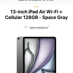 iPad Air 13” M2 Chip Space Grey 128gb WiFi + Cellular Fully Unlocked