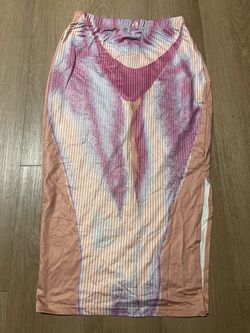 Pink Purple Graphic Print Midi Skirt