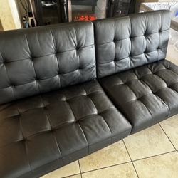 Black Faux Leather Futon Sofa Bed — Excellent Condition