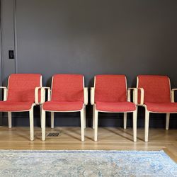 Mid-Century Modern Wood And Boucle Armchairs Bill Stephens for Knoll International