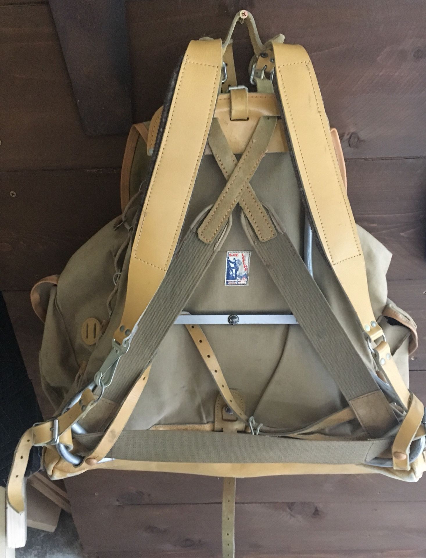 1930s Old French Lafuma Backpack Canvas and Leather XXL