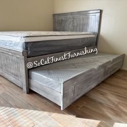 Queen Bed And Trundle With Mattresses 
